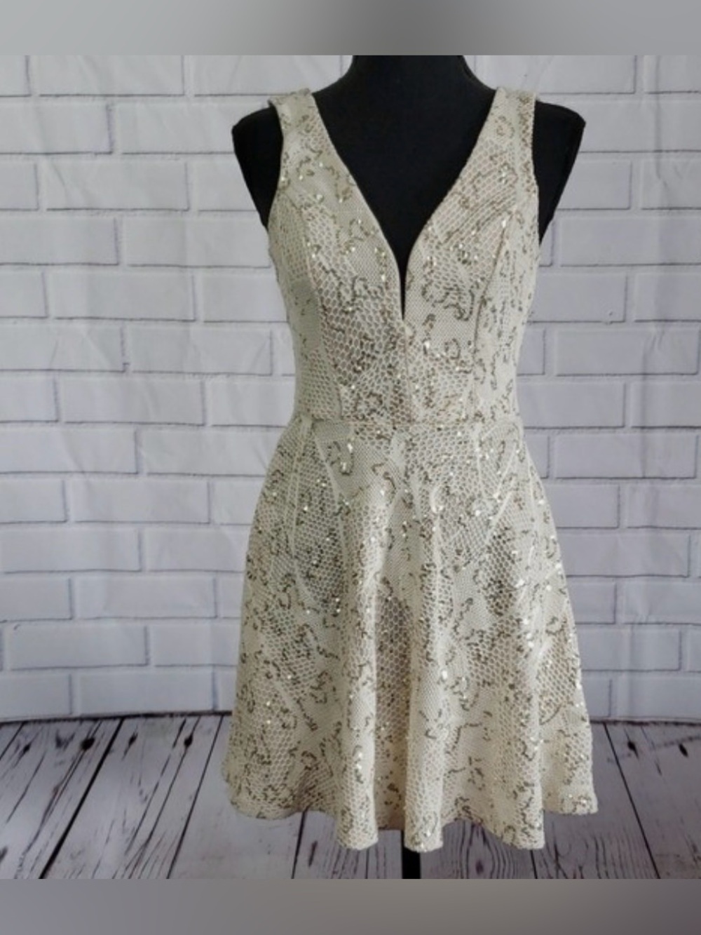 Stunning ivory Lace Dress with Subtle Gold Sequins size medium.